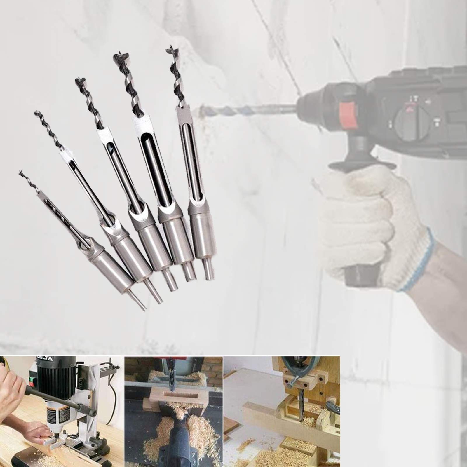 Amazon.co.jp: 木工用四角穴ドリルビット、1/4、5/16、3/8、7/16、1/2